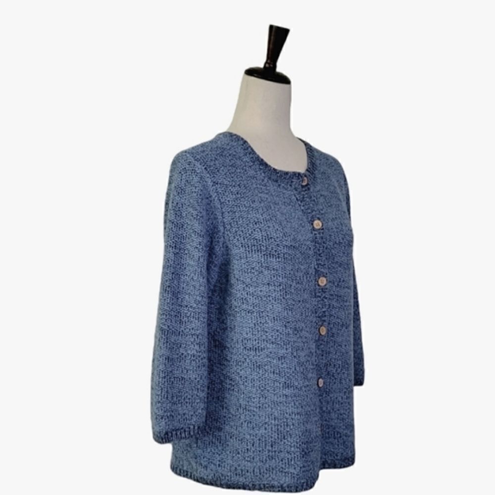 Christopher & Banks Marled Blue 3/4 Sleeve Crewneck Cardigan Sweater Size M - Picture 3 of 9